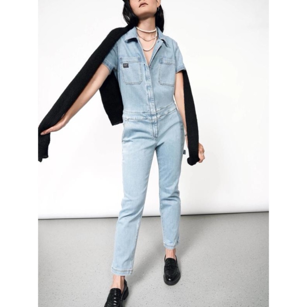 Wildfang The Essential Denim Short Sleeve Coveralls size small